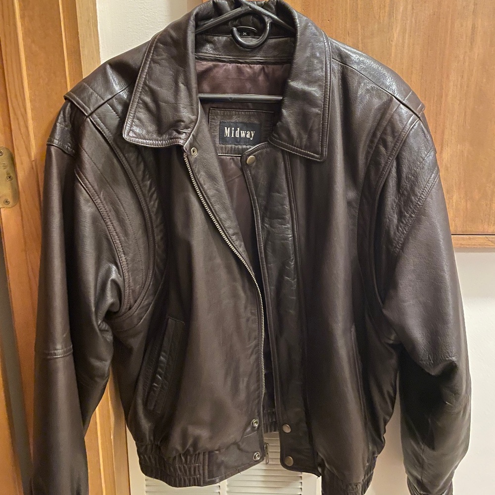 Vintage Midway Leather Jacket Mens Medium Brown Bomber GREAT Condition